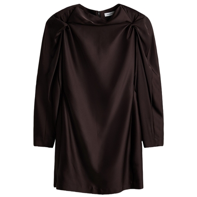 HM女装连衣裙2025冬季新款泡泡袖缎质宽松长袖party小礼服1321937