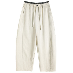 松紧腰九分阔腿裤女宽松显瘦小个子弯刀裤休闲裤樱花绒格子气球裤