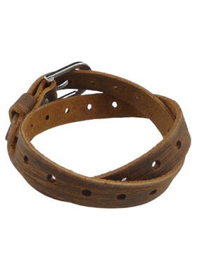 两圈棕柔软牛皮孔眼百搭朋克手链