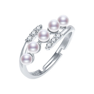 【新年礼物】京润知阑银淡水珍珠戒指3-4mm小米珠设计款珍珠戒指D