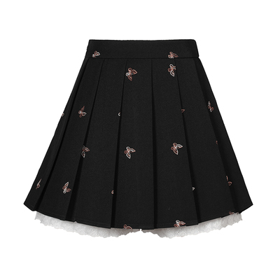 蝴蝶刺绣百褶裙高腰显瘦