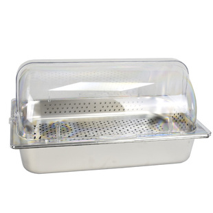 双层不锈钢盆加冰保鲜塑料食品透明罩盒子卤菜凉菜展示盘带盖商用