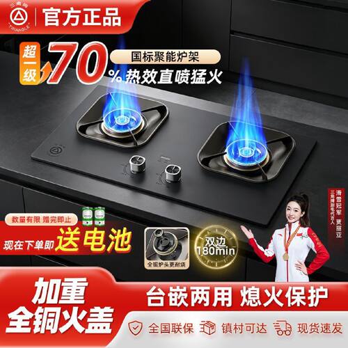 70热效率三角牌新品燃气灶猛火鸳鸯直喷灶具双边定时新国标