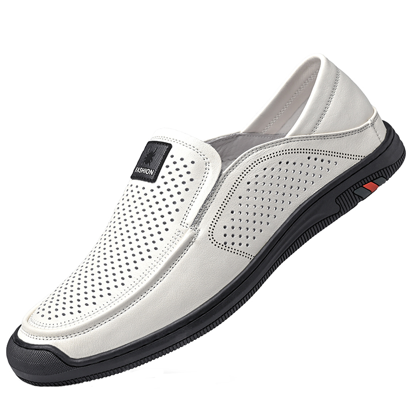 蜘蛛王男鞋夏季洞洞鞋男士真皮镂空休闲皮鞋软皮软底透气防滑凉鞋