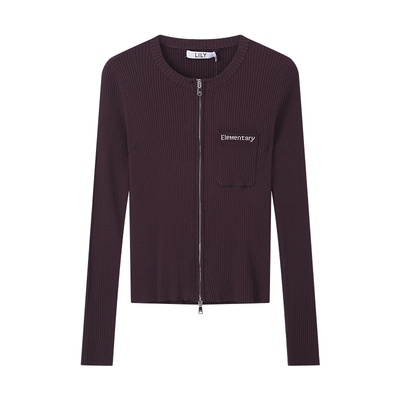 LILY复古女装修身深色针织开衫