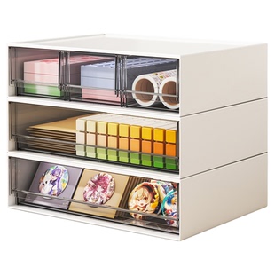 桌面抽屉收纳盒文具马克笔手账工具吧唧透明分类A4纸文件柜置物架