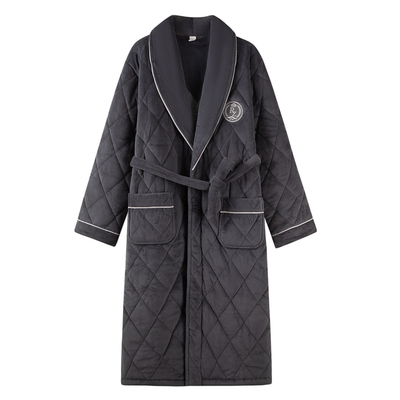 猫人冬天中年爸爸睡袍男冬季三层加厚长款睡衣男款浴袍珊瑚绒夹棉