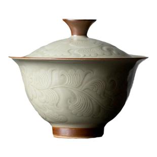 蜜合釉浮雕陶瓷盖碗茶杯壶承单个泡茶器家用功夫茶碗不烫手