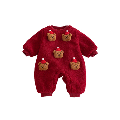 宝宝拜年服冬装婴儿夹棉连体衣红色喜庆婴幼儿衣服冬季小月龄抱服