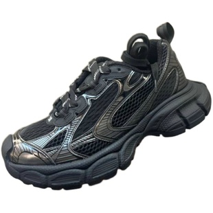 诗歌兰女鞋2025新款真皮系带厚底网面透气韩版经典休闲运动老爹鞋