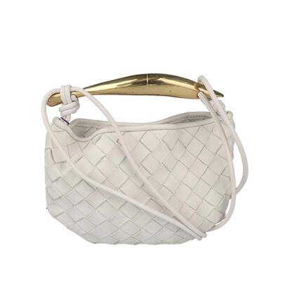 中古BOTTEGA VENETA宝缇嘉SARDINE 斜挎包粉笔白羊皮迷你斜挎包