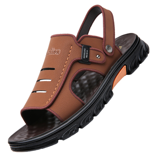 凉鞋男款2025夏季新款真皮休闲沙滩鞋厚底防滑两用中年爸爸凉拖鞋