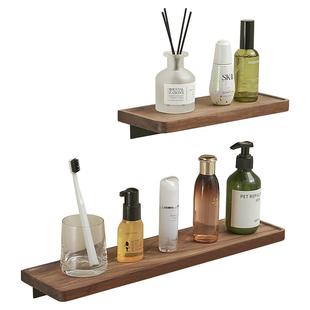 卫生间免打孔胡桃木浴室置物架实木一字板厕所墙上收纳洗手间隔板