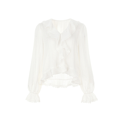 wanatry法式荷叶边肌理感衬衫女