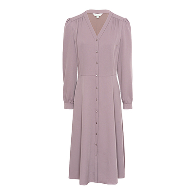 JESSIE纹理感V领长袖收腰连衣裙