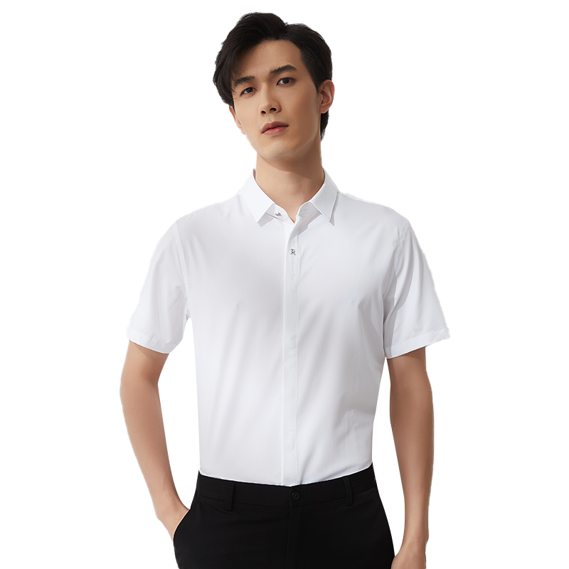 【冰丝白衬衫】古鲨短袖衬衫男士轻商务高级透气修身衬衣夏装新款