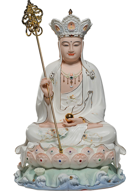 微美陶瓷裟婆三圣全堂佛摆件