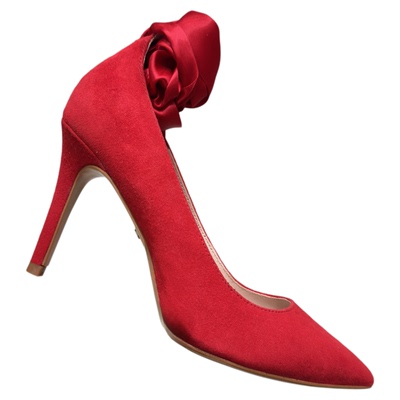 尖头浅口脚踝绑带绒面高跟鞋