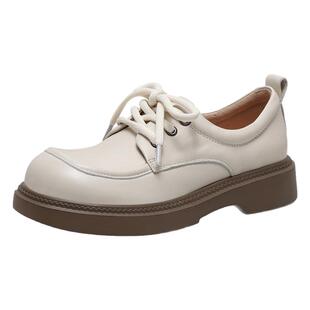 骆驼女鞋26春季新款真皮英伦风单鞋女厚底休闲jk小皮鞋女乐福鞋