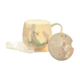 2025新款可微波早餐牛奶杯可爱卡通骨瓷杯子带盖勺儿童水杯马克杯