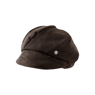 美拉德贝雷帽女款大头围渔夫帽显脸小仿麂皮绒报童帽百搭八角帽子