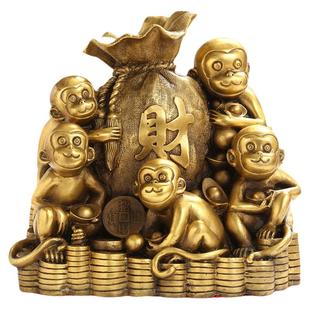 铜五猴聚财猴子摆件金猴送福家居工艺品吉祥物拉布袋猴开业礼品
