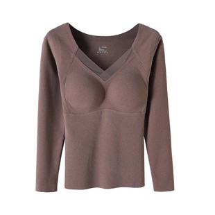 石墨烯磨毛保暖内衣女2025冬带胸垫打底衫加绒加厚内穿长袖上衣