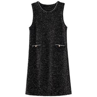 OSA欧莎气质小香风无袖背心裙女2025秋季新款叠穿直筒约会连衣裙