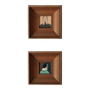 小众复古装饰画背影人物中古小框组合画客厅沙发背景厚重实木画框