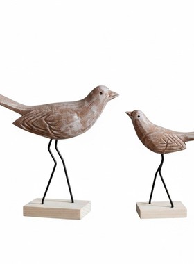 简约创意木质对鸟摆件