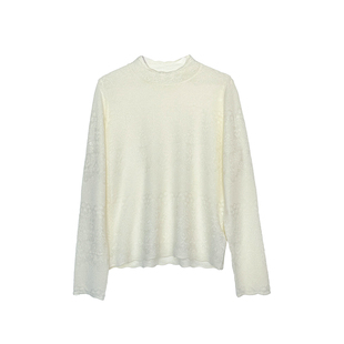 软fufu!~立领花边蕾丝打底衫女2025新气质柔软提花针织羊毛上衣