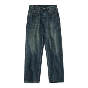 广州新塘加绒牛仔裤男款冬季宽松阔腿直筒长裤美式复古高街裤子男