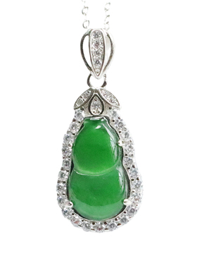 S925银镶天然A货翡翠冰种帝王绿福禄双全葫芦吊坠珠宝男女士礼物