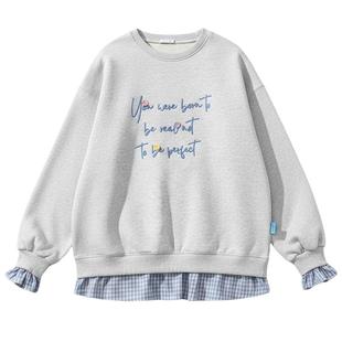 女童加绒卫衣假两件秋冬2025新款洋气时髦大童初中生女孩冬装上衣