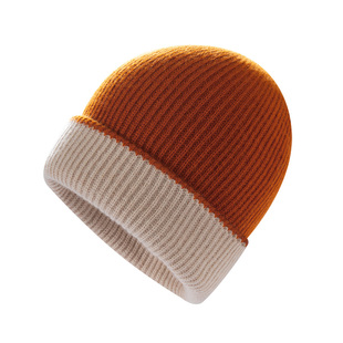 秋冬纯山羊绒帽子男女通用双层拼色加厚保暖护耳帽百搭休闲毛线帽