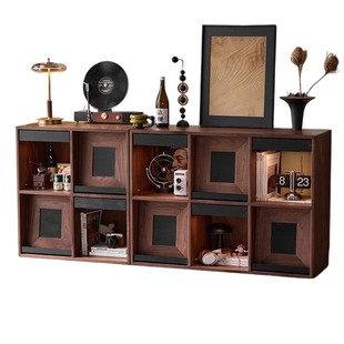 色格实木组合书柜北美黑胡桃木满墙防尘展示柜客厅储物柜上翻书架