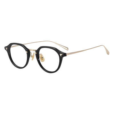 壹思不挂！中金雕花日本超轻纯钛近视女复古男潮多边形板材眼镜框