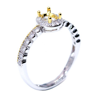 精工925银戒指空托代加工镶嵌双色拼色戒托宝石定制18K金4*5mm