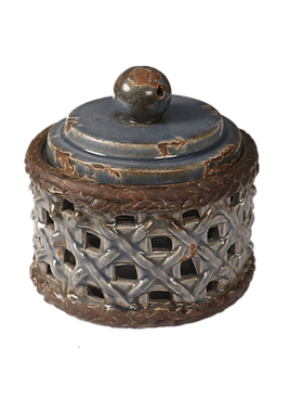 式复古做旧陶瓷浮雕带盖收纳罐子