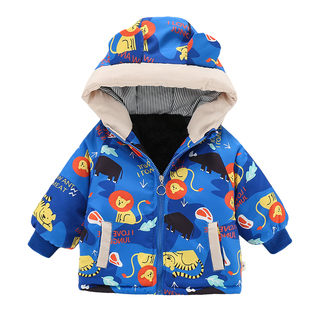 男童卡通印花连帽棉服冬季加厚保暖儿童冬装外套一岁婴儿宝宝棉衣