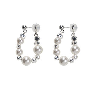 通体s925纯银碎银子珍珠耳环杨紫同款前后式无耳洞盘蚊香耳夹ins