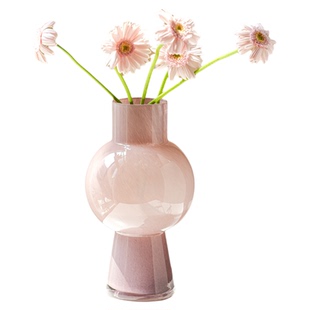 中古高颜值玻璃花瓶法式ins奶玉粉色客厅插花摆件高级感桌面花器