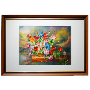 新中式简欧风格实木边框纯手工刺绣画大幅玄关客厅沙发背景墙挂画