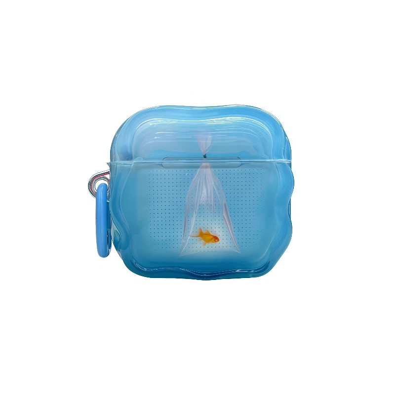 蓝底胶袋金鱼适用苹果AirPodspro2耳机壳airpods2/3/4耳机保护套airpodspro3个性创意无线蓝牙波浪纹耳机壳
