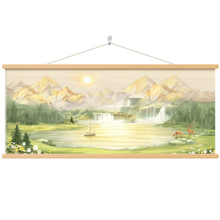 日照金山客厅装饰画现代简约挂画办公室高端大气聚宝盆横版山水画