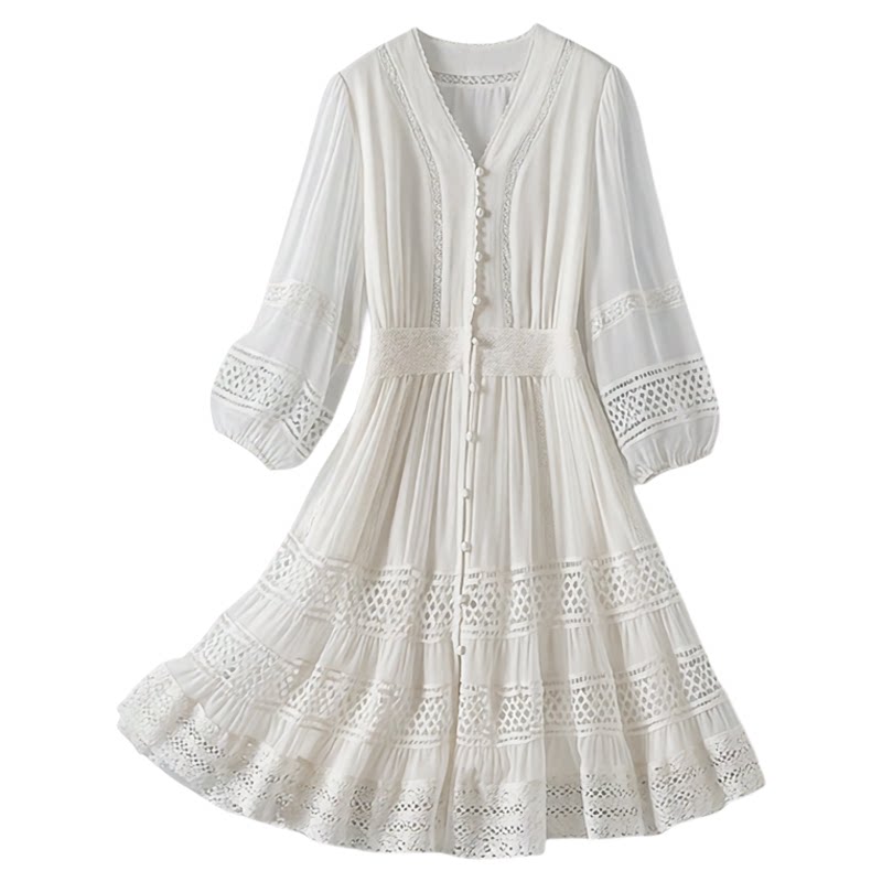 超仙女衬衫裙小个子缕空白裙子