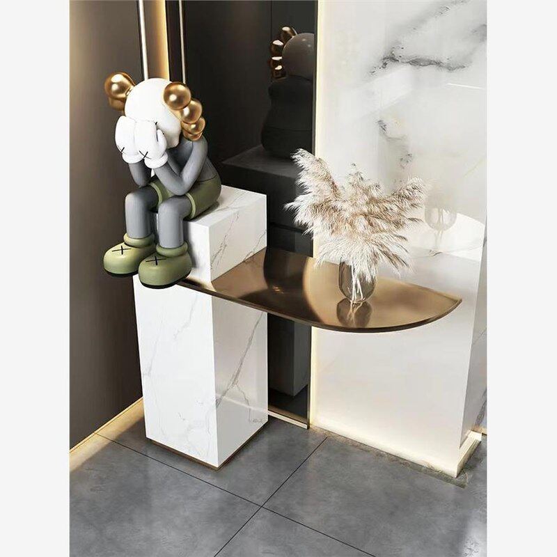 现代简约玄关桌别墅酒店走廊条案高端观景台不锈钢岩板超窄玄关柜