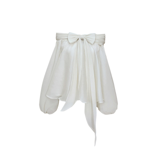 Lazy Didi罗马假日 苍兰香梦幻不规则上衣一字肩气质蝴蝶结泡泡袖