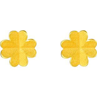 周六福四叶草黄金耳钉女计价足金小金花耳饰首饰送女友节日礼物