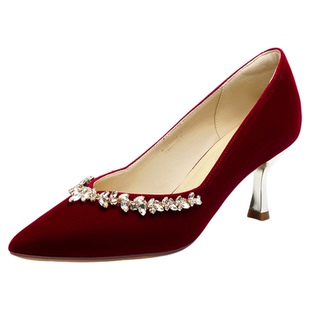 红蜻蜓红色高跟鞋婚鞋绝美婚纱女鞋结婚单鞋不累脚晚宴订婚新娘鞋